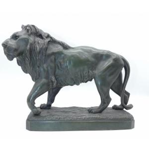 Bronze Animal Sculpture Depicting A Lion, Signed And Marked Genuine Bronze.