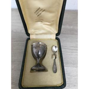 Egg Cup Box With Spoon Sterling Silver