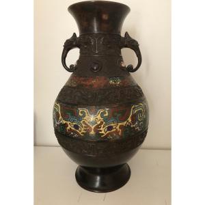 Antique Asian Bronze Vase With Cloisonné Enamels