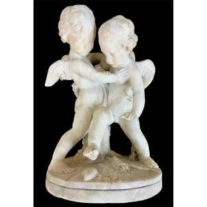 Statue Two Angels In Alabaster Napoleon III