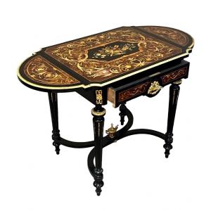 Napoleon III Salon Desk Table In Louis XVI Style Marquetry