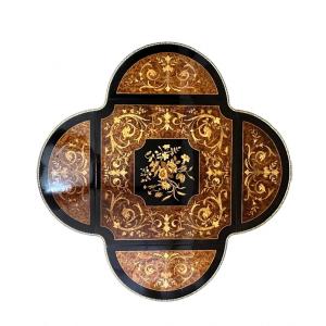 Small Salon Table Napoleon III In Marquetry With Flaps