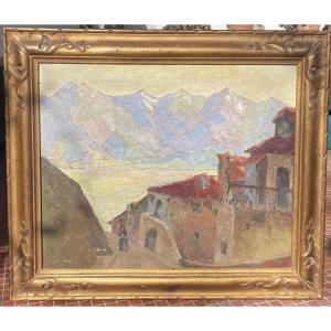 Pierre Bach Oil On Canvas View Of Corsica