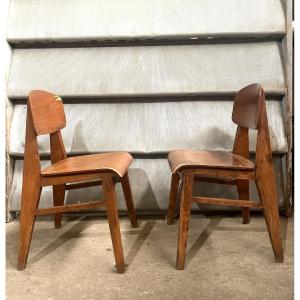 Two All-wood Chairs By Jean Prouvé Vauconsant