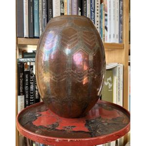 Large Art Deco Brass Vase With The Monogram Fg