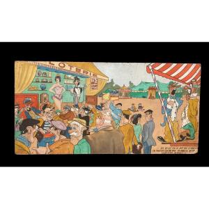 Large Fairground Art Painting Signed Cazautets
