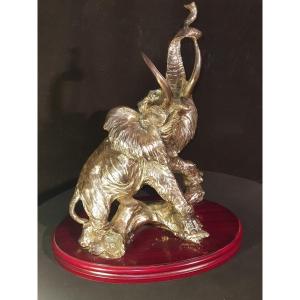 Art Deco Elephant Sculpture, Silver Metal.