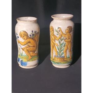 Pair Of Pharmacy Vases, Italy, Alborello.