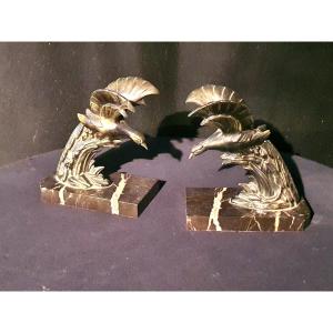 Pair Of Eagle Bookends, Bronze.