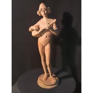 Terracotta Sculpture P Dubois, Lute Player.