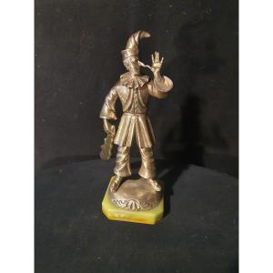 Polichinelle Silver Plated Sculpture, Commedia Del Arte.