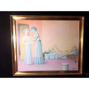 Surrealist Painting Aimé Henry. The Birth. Dlg Paul Delvaux.