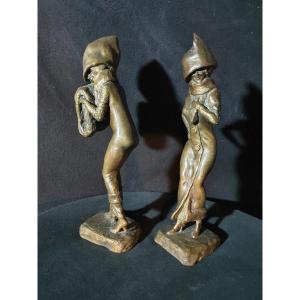 Pair Of Art Deco Bronze Sculptures, Perrin.