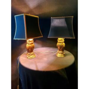 Pair Of Lamps Owls, Owls, Deknudt.