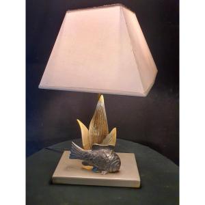 Bronze Lamp Fish In Seaweed, Hollywood Regency.