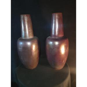 Pair Of Art Deco Metal Patina Vases.