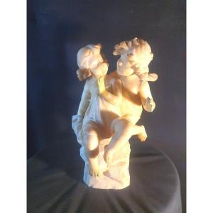 Marble Sculpture Children Group Signed Mazzeti.