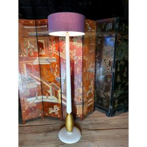 Art Deco Golden Wood Floor Lamp Attributed Dominique.