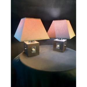 Pair Of Vintage Leather Lamps.