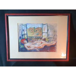 Nude Gouache Painting By Pierre Cornu