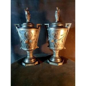 Pair Of Cassolettes, Antique Urns, Neo Classics.