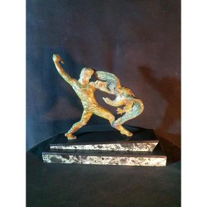 Bronze Sculpture Man And Eagle Michel Decoux.