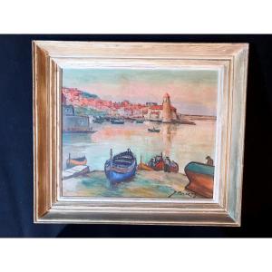 Art Deco Painting Marine Collioure Joseph Crozes Marquet School.