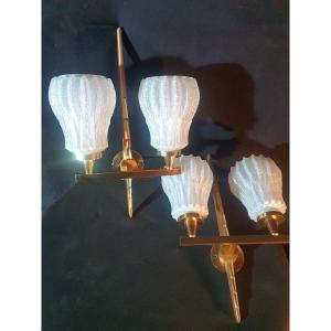 Pair Of Art Deco Gilt Bronze Sconces 1940s 1950s.