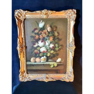 Painting Bouquet Of Flowers Dutch Flemish School. 