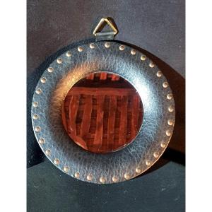 Mirror Leather Frame Esprit Jacques Adnet.