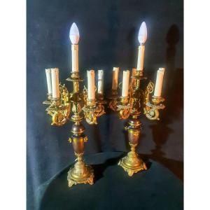 Pair Of Bronze Candelabras XIX Louis XVI 