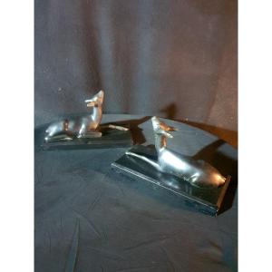 Pair Of Art Deco Sculptures, G Lavroff School Animal Bookends.