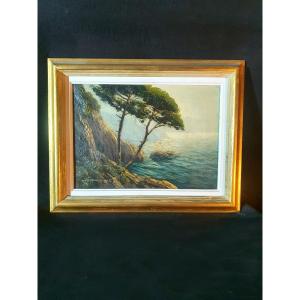 Art Deco Marine Côte d'Azur Painting.