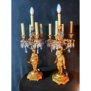 Pair Of Candelabra Characters Gentlemen XIX Century. 