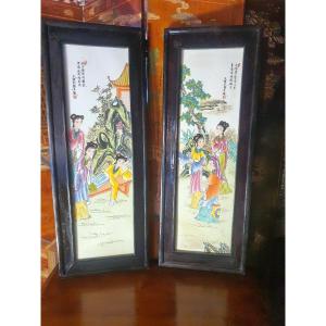 Pair Of Chinese Porcelain Plate Paintings. 