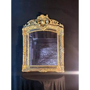 Golden Wood Mirror With Beads Regency Period Coat Of Arms.