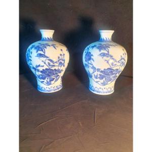 Pair Of Chinese Blue And White Kangxi Style Vases.