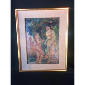 Fauve Painting Bathers, Olga Olby Russian Origin Student André Lhote Esprit Gd Espagnat.