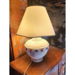 Art Deco Earthenware Lamp From Longwy With Cabochons.