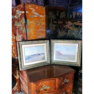 Pair Of Impressionist Watercolor Paintings XIX Ernest Lessieux.