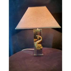 Vintage Gilded Bronze Dolphin Lamp.