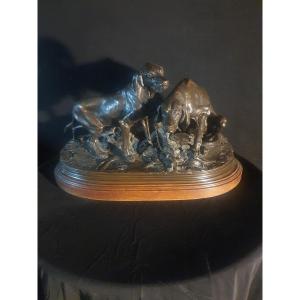 Bronze Sculpture Hunting Dogs Pierre Jules Mêne.