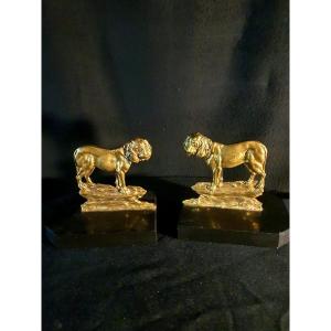 Bookends Pair Of Dogues Dogs Gilt Bronze, Art Deco 