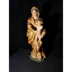 Sculpture Of The Virgin Mary In Gilded Wood, 18th Century, Provence. 