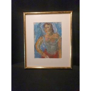 Gouache Painting By Georges Artemoff, Female Portrait.