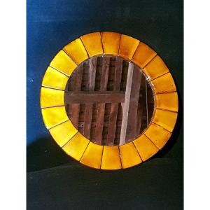 Vintage Circular Ceramic Mirror Vallauris.