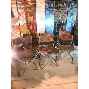 Series 6 Leather And Steel Chairs Aulenti, Zanotta, Bauhaus School. 