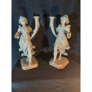 Pair Of Torchieres Wood Sculpture Angels XVIII Century. Italy Provence.