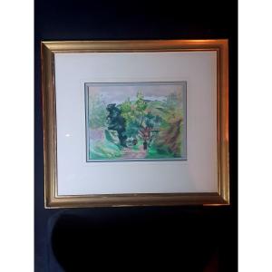 Art Deco Painting Watercolor Vergé Sarrat, View Of The South Collioure