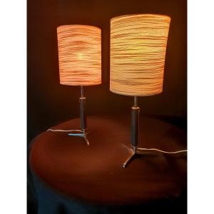 Pair Of Saddle Stitched Leather Lamps By Jacques Adnet.